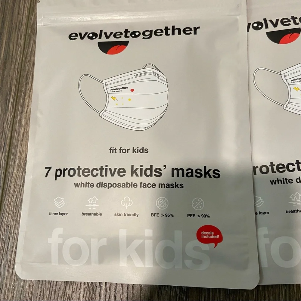 NWT EvolveTogether kids face masks, 21 total